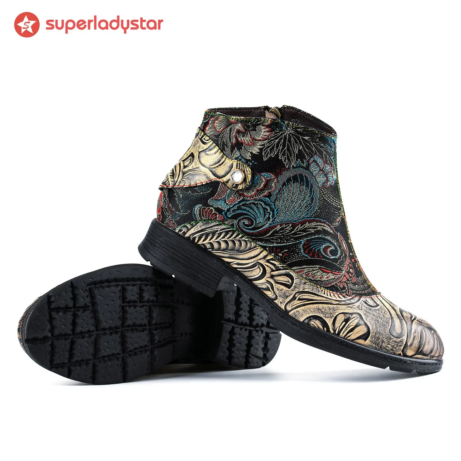 Genuine Leather Embroidered Comfy Flat Ankle Boots sold by superladystar product image thumbnail 5