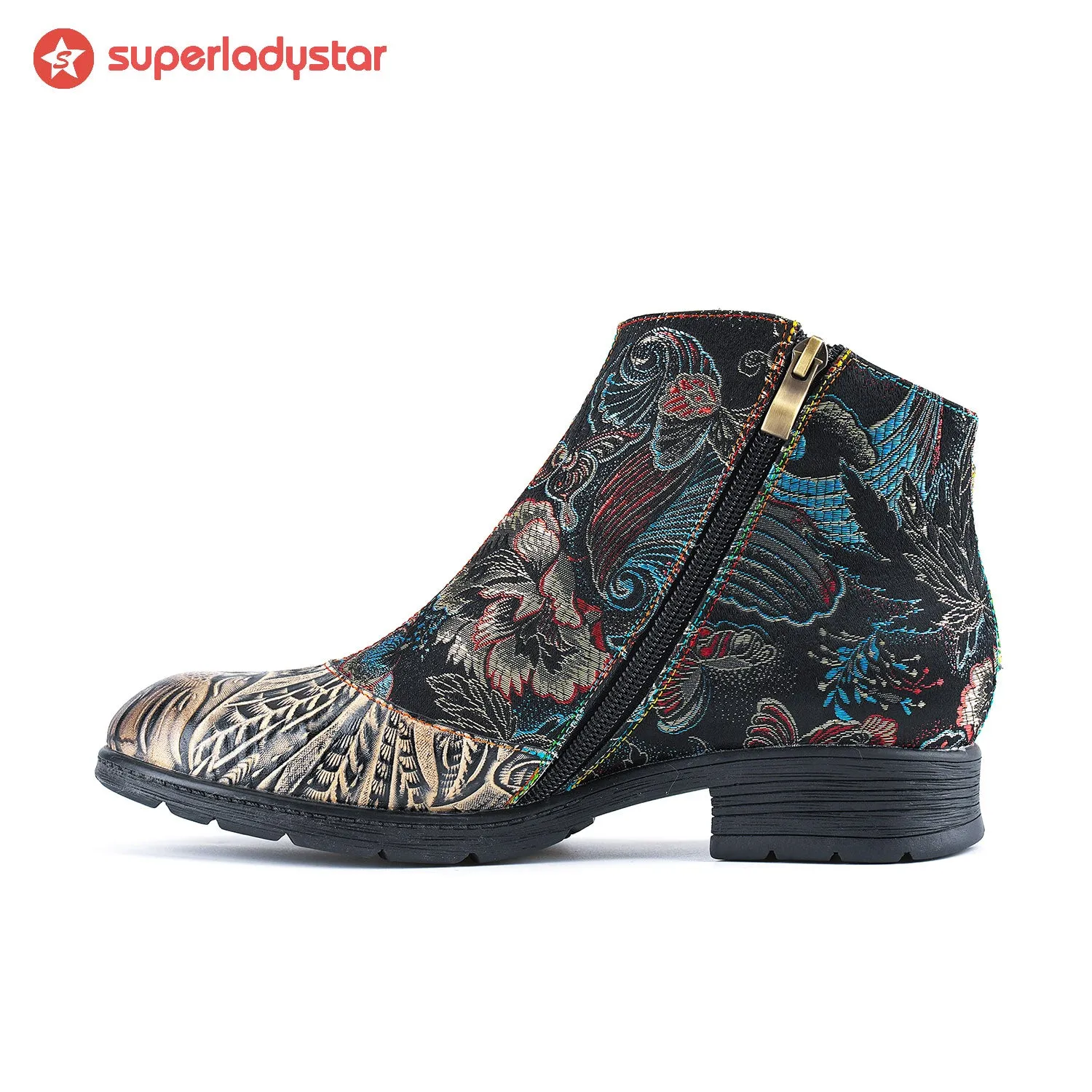 Genuine Leather Embroidered Comfy Flat Ankle Boots sold by superladystar product image thumbnail 2