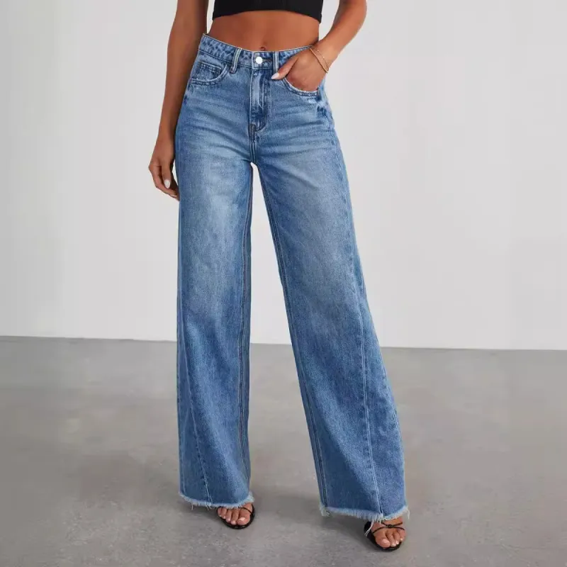 Loose Fit Patchwork Wide-Leg Jeans sold by superladystar