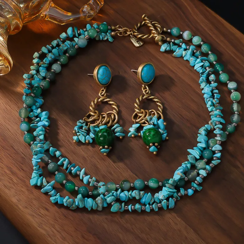 Vintage Blue Pine Multi-Layer Necklace and Earrings Set sold by superladystar