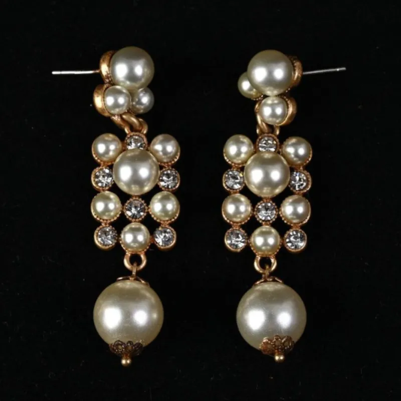 Vintage Sterling Silver Ear Studs Exquisite Fashion Pearl Earrings sold by superladystar