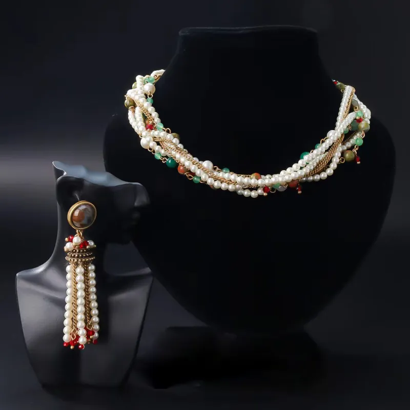 Vintage Exaggerated Baroque Pearl and Agate Multi-Layer Necklace sold by superladystar