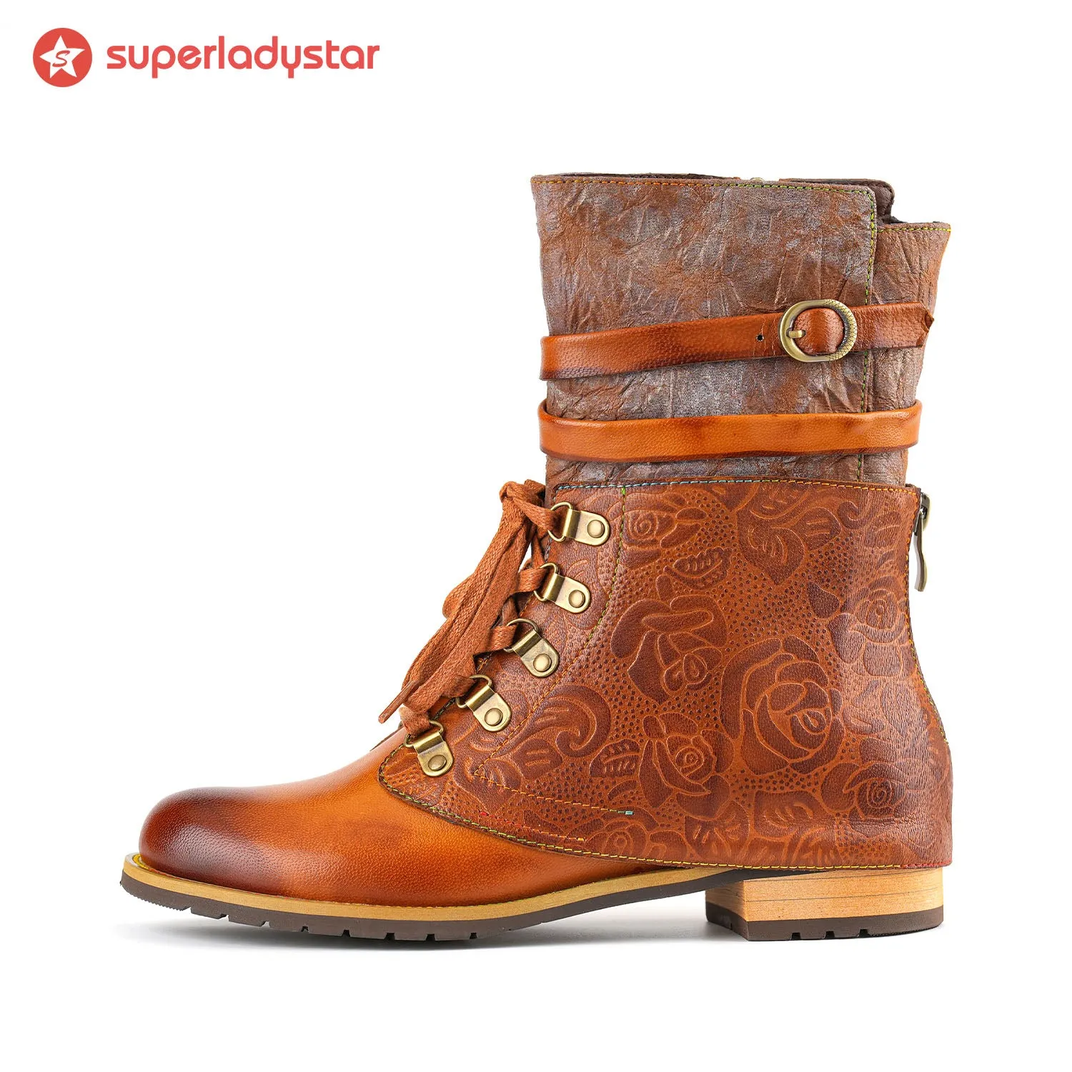 Retro Flower Embossed Flat Ankle Boots sold by superladystar product image thumbnail 5