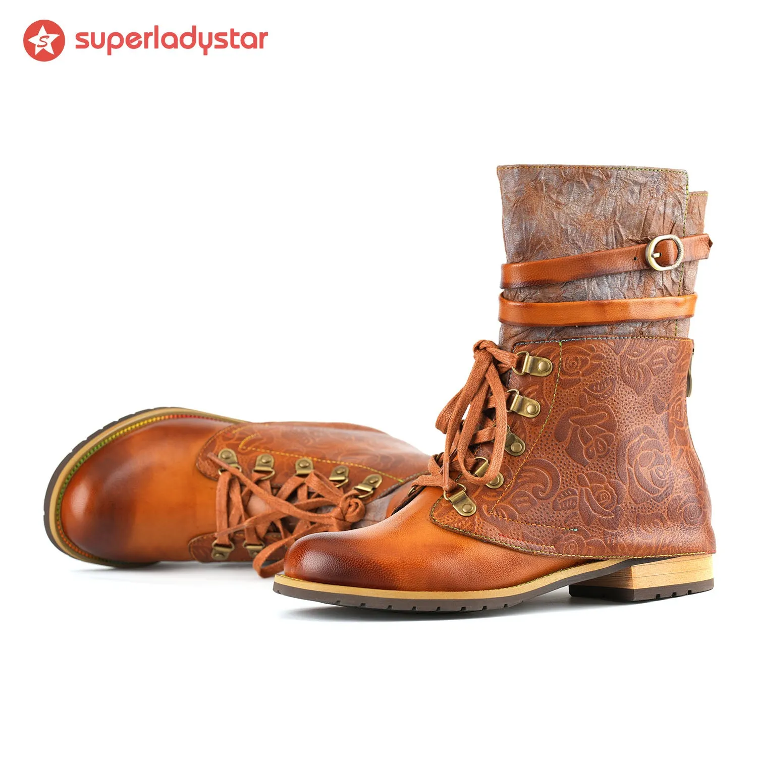 Retro Flower Embossed Flat Ankle Boots sold by superladystar product image thumbnail 2