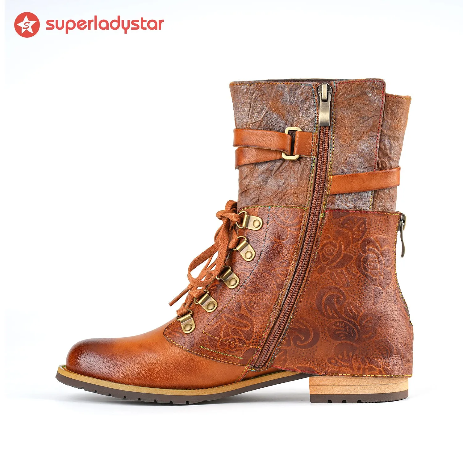 Retro Flower Embossed Flat Ankle Boots sold by superladystar product image thumbnail 4