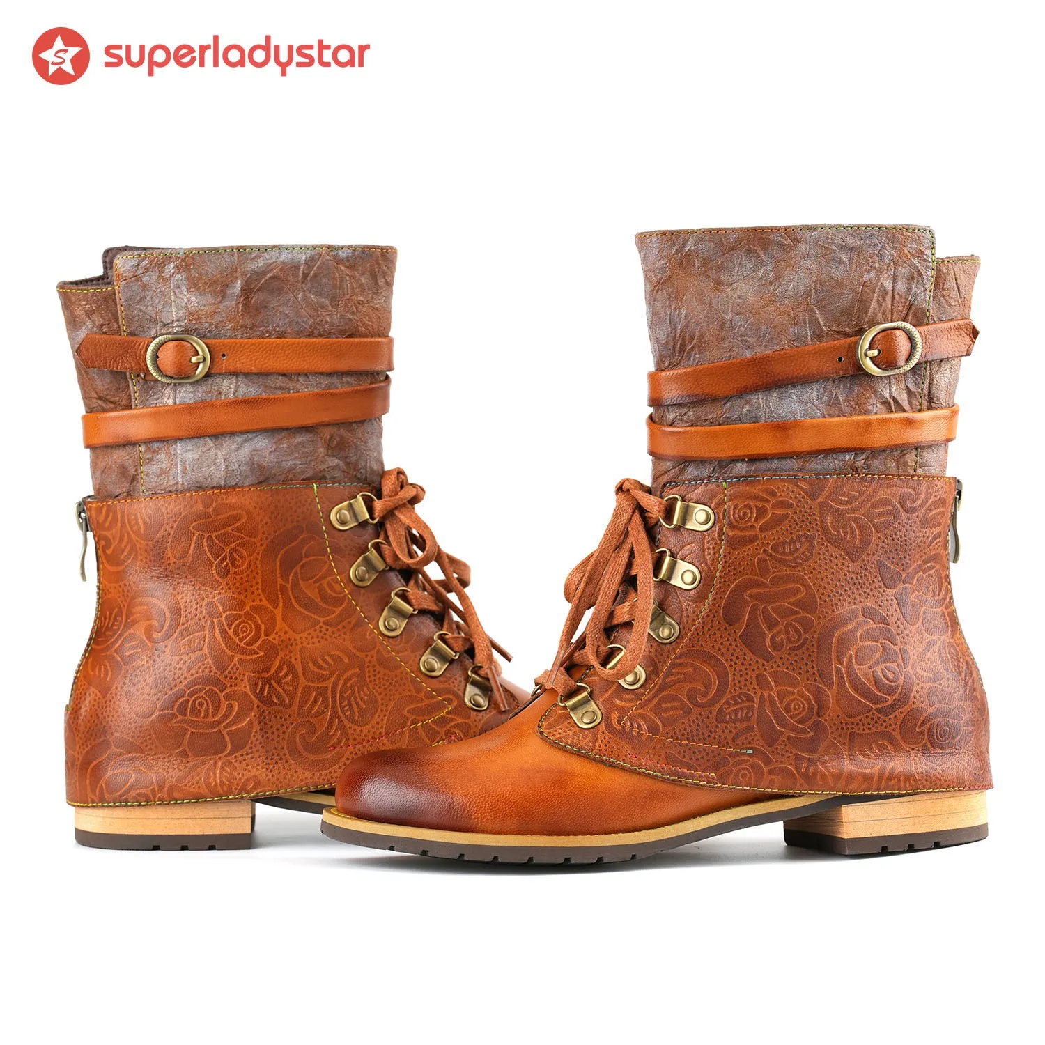 Retro Flower Embossed Flat Ankle Boots sold by superladystar product image thumbnail 3