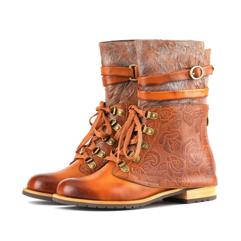 Retro Flower Embossed Flat Ankle Boots sold by superladystar