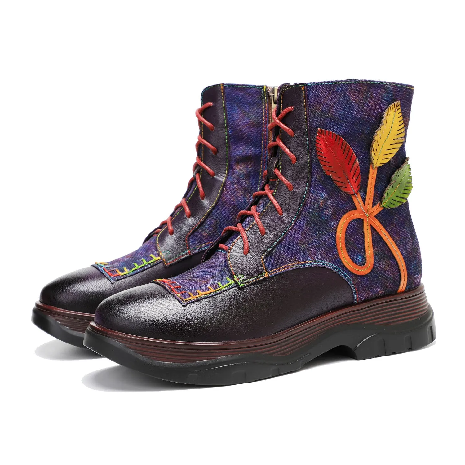 Retro Leather Patchwork Flower Casual Comfort Booties sold by superladystar