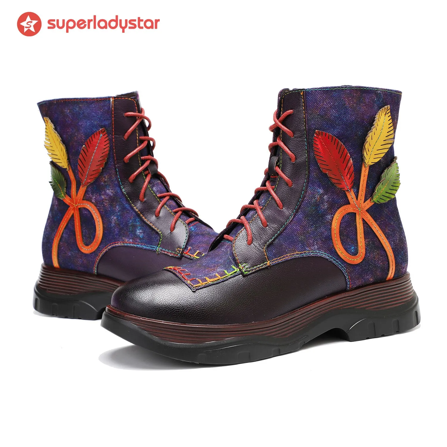 Retro Leather Patchwork Flower Casual Comfort Booties sold by superladystar product image thumbnail 2