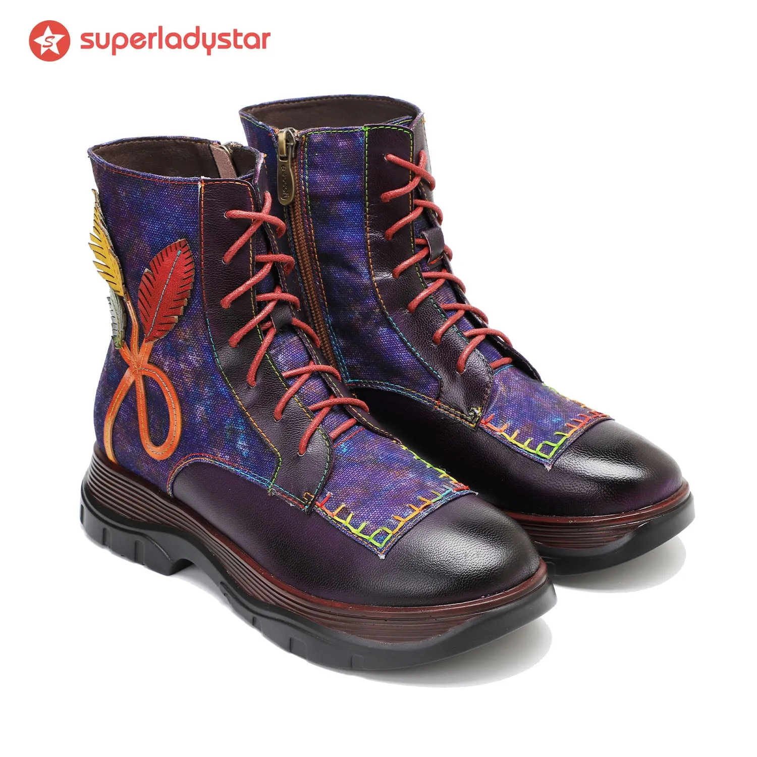 Retro Leather Patchwork Flower Casual Comfort Booties sold by superladystar product image thumbnail 4