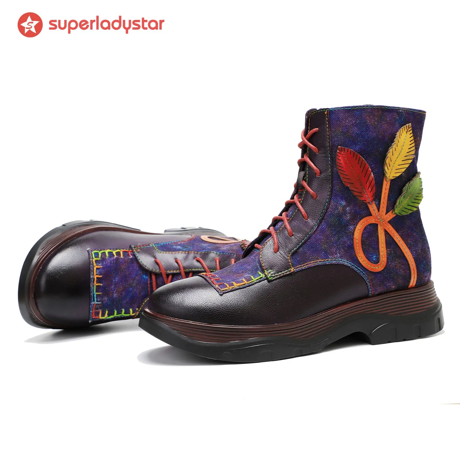 Retro Leather Patchwork Flower Casual Comfort Booties sold by superladystar product image thumbnail 3