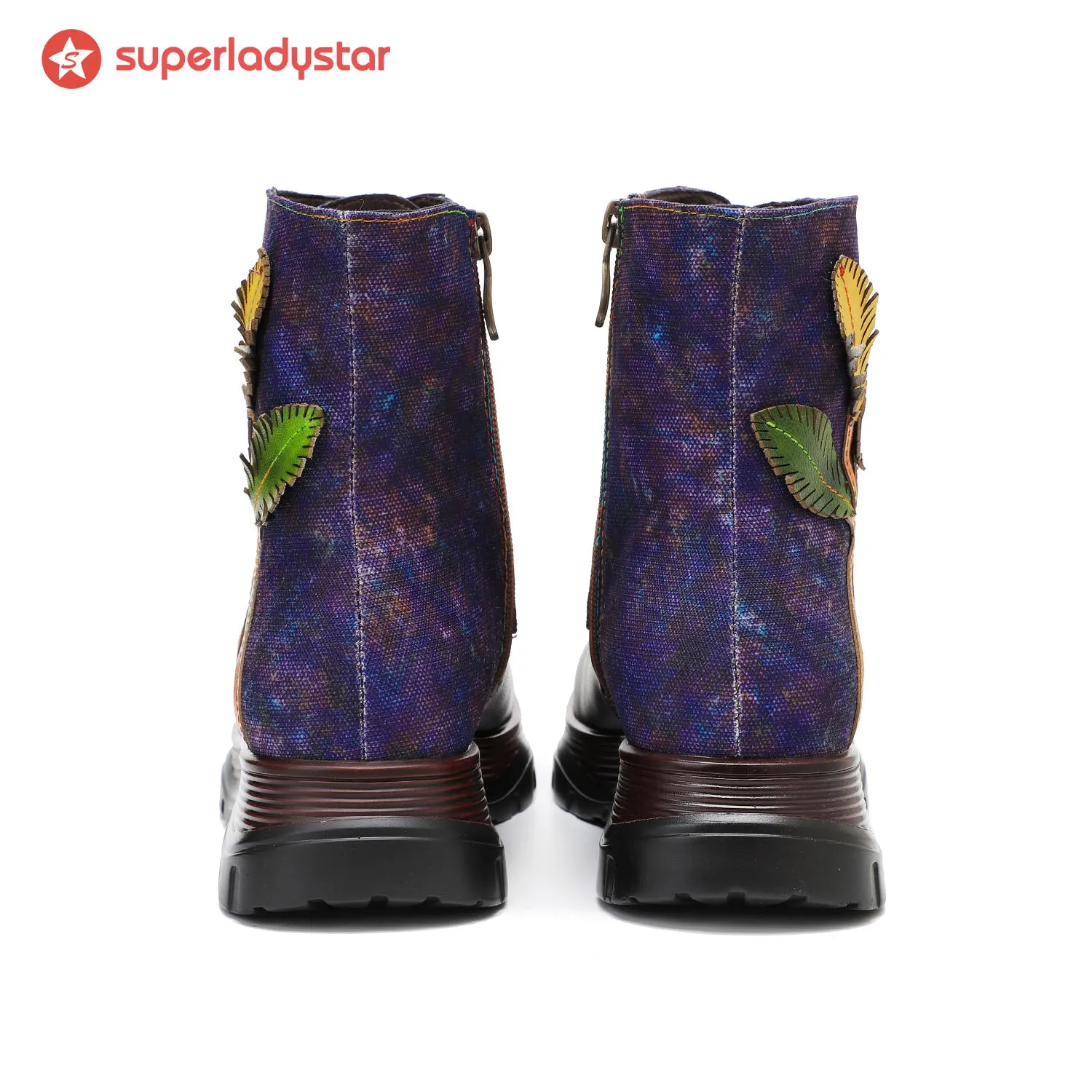 Retro Leather Patchwork Flower Casual Comfort Booties sold by superladystar product image thumbnail 5