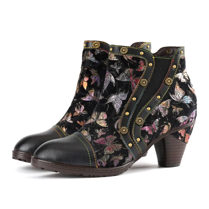Vintage Butterfly Elegance Leather Ankle Shoes sold by superladystar