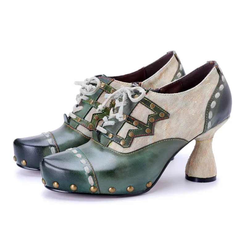 Vintage Forest Grace Lace-Up Pumps sold by superladystar