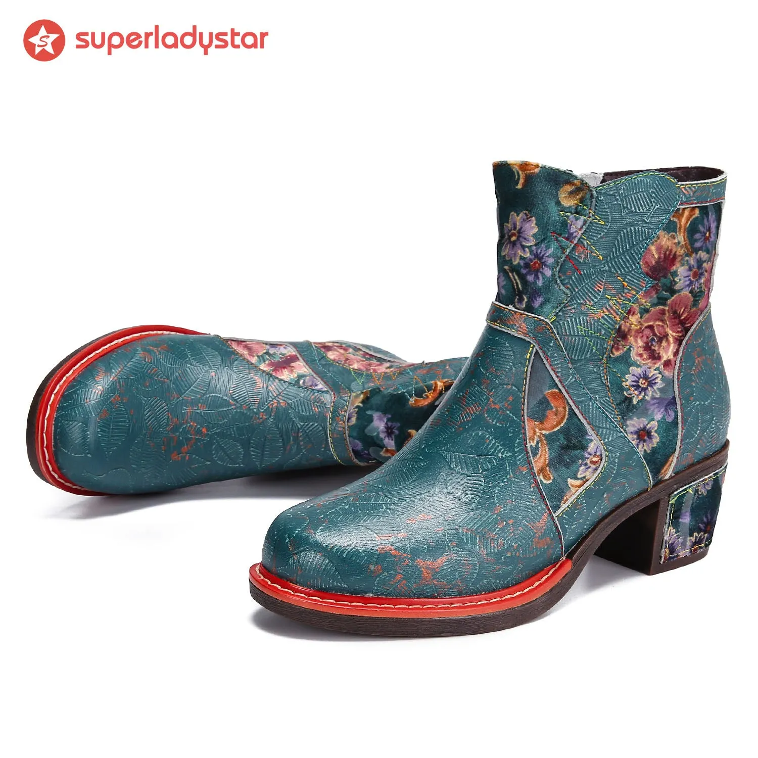 Handmade Floral Embossed Ankle Boots sold by superladystar product image thumbnail 3