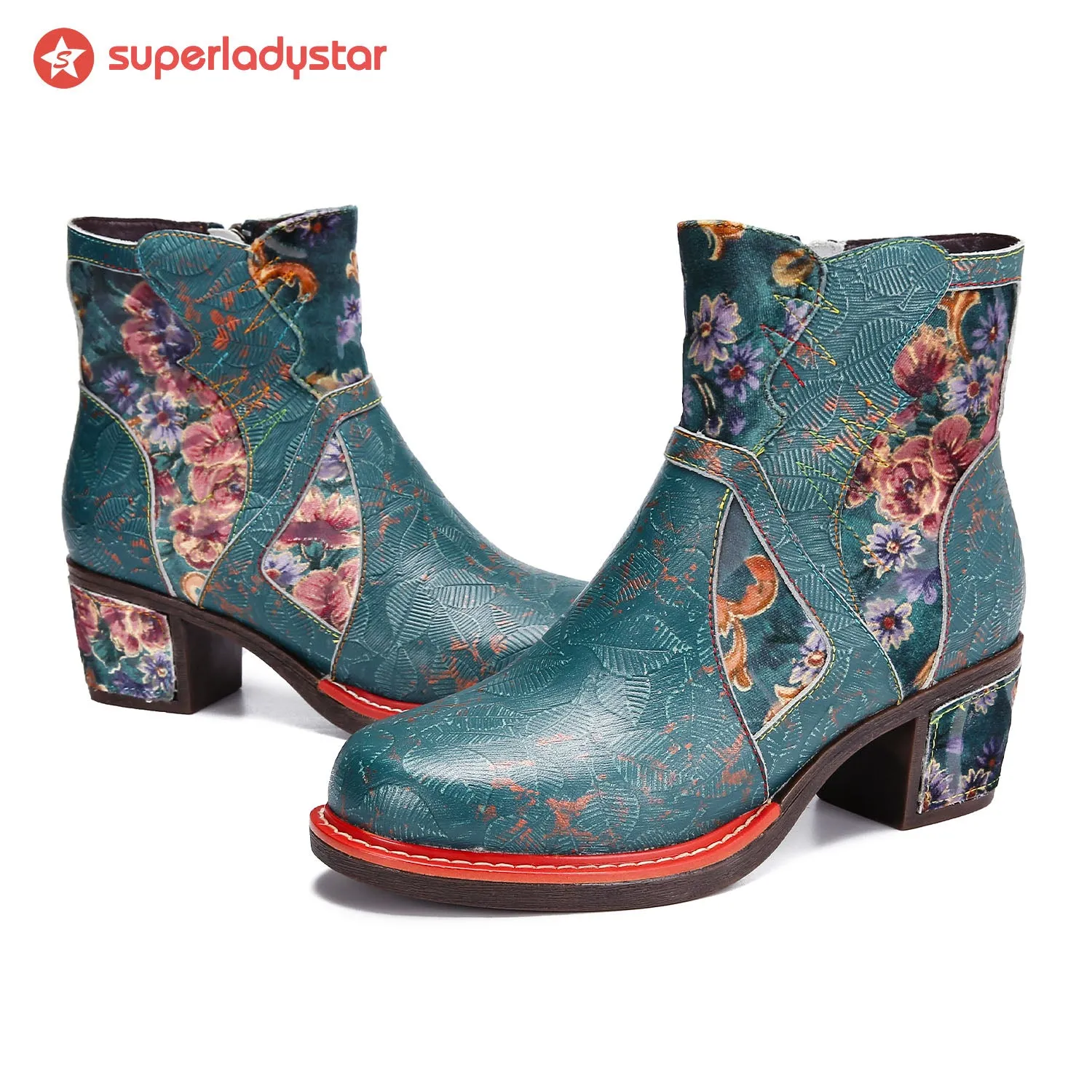 Handmade Floral Embossed Ankle Boots sold by superladystar product image thumbnail 2