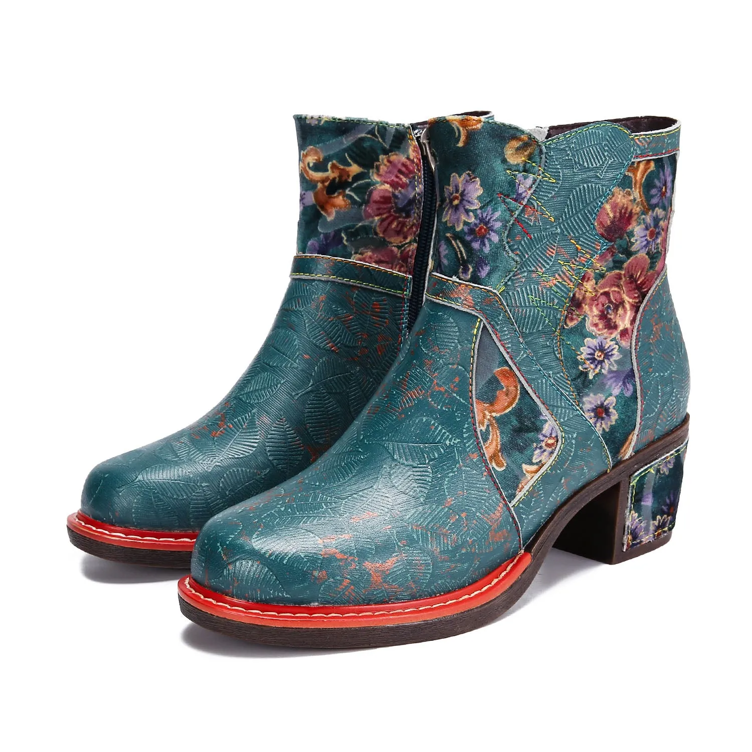 Handmade Floral Embossed Ankle Boots sold by superladystar