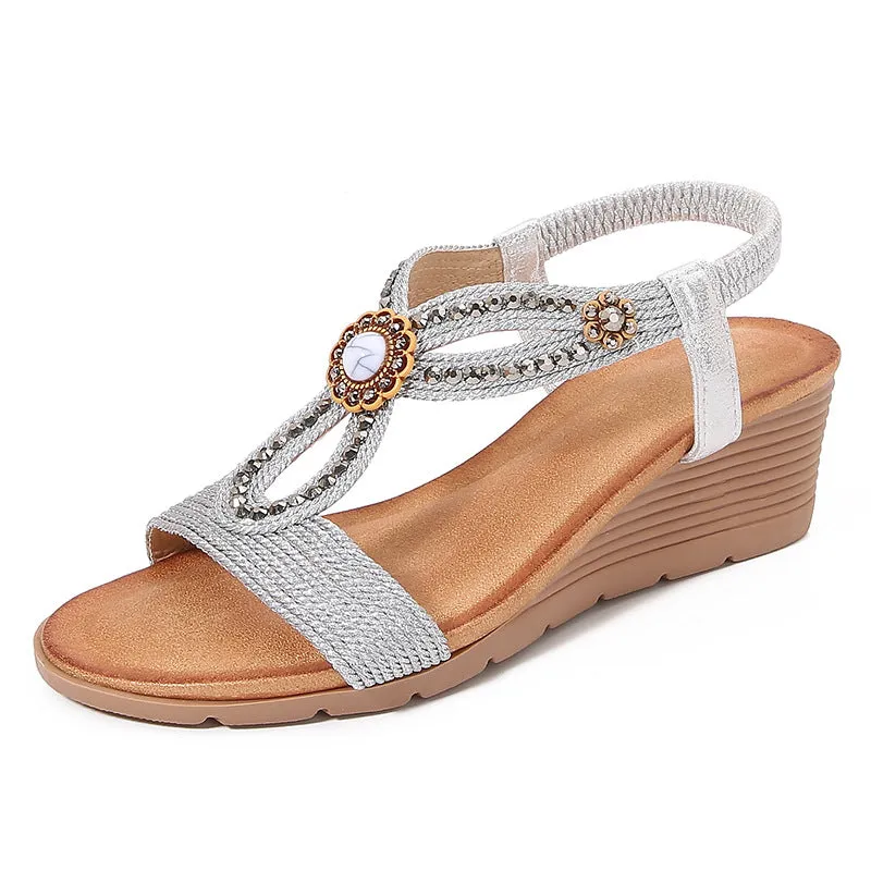 Comfortable & Stylish Rhinestone Wedge Sandals sold by superladystar