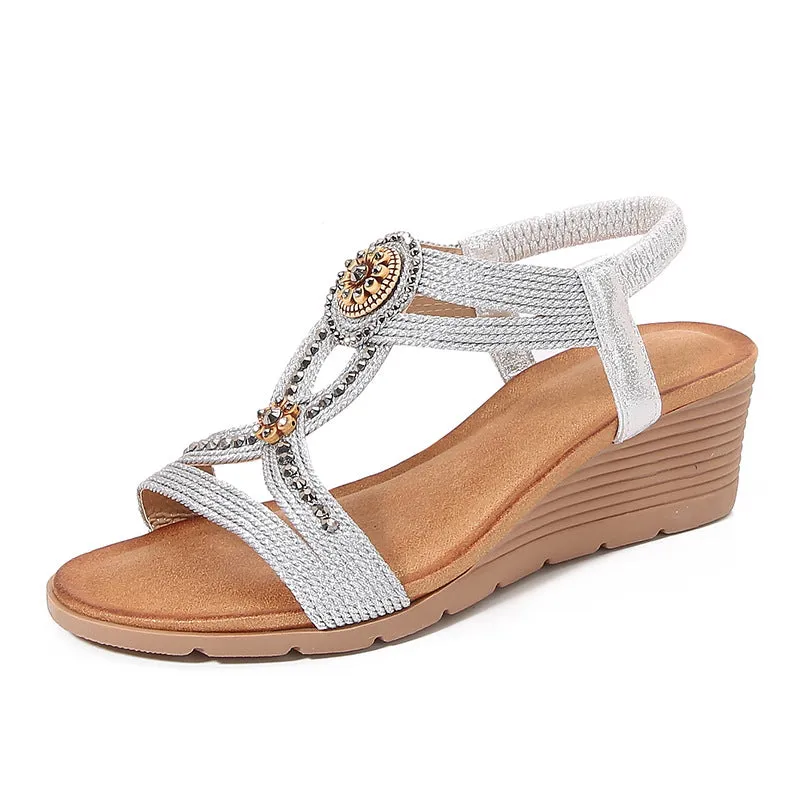 Comfortable Bohemian Fashion Rhinestone Platform Wedge Sandals sold by superladystar