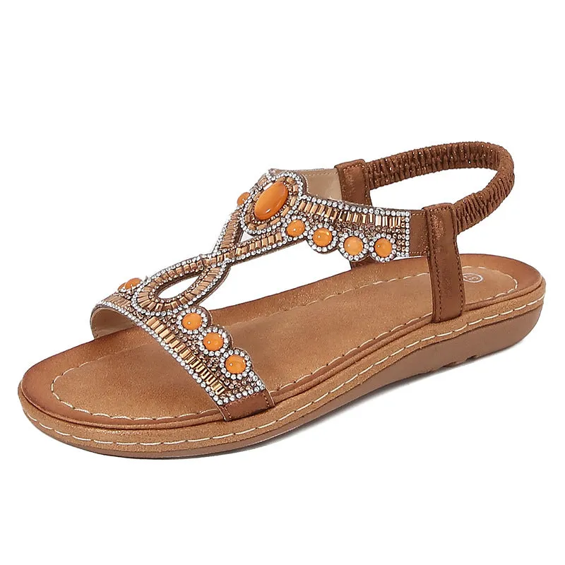 Bohemian Rhinestone Flat Toe Sandals sold by superladystar