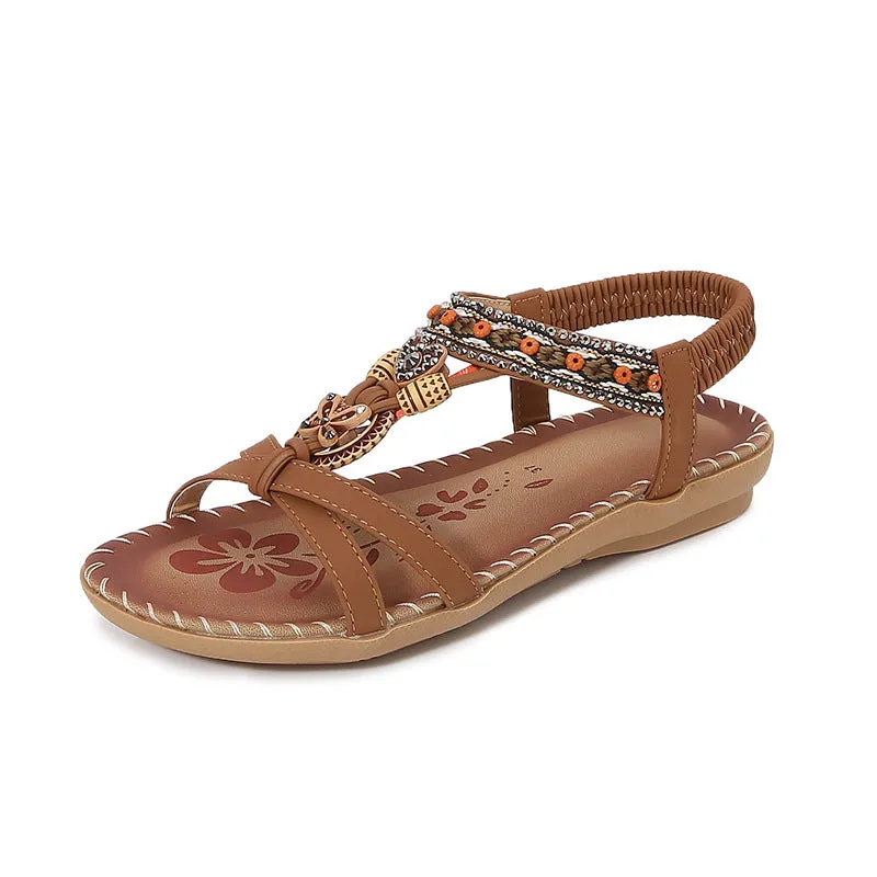 Bohemian Rhinestone Flat Toe Sandals sold by superladystar