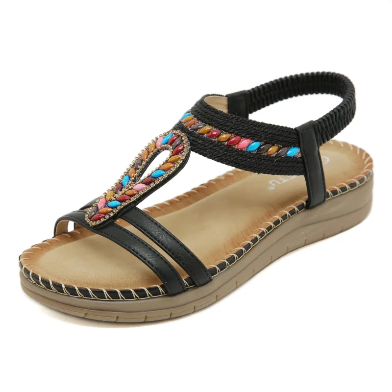Bohemian Rhinestone Casual Comfortable Latex Flat Sandals sold by superladystar