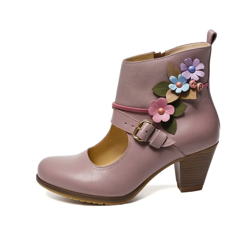 Floral Buckle Elegance Meets Ankle Boots sold by superladystar