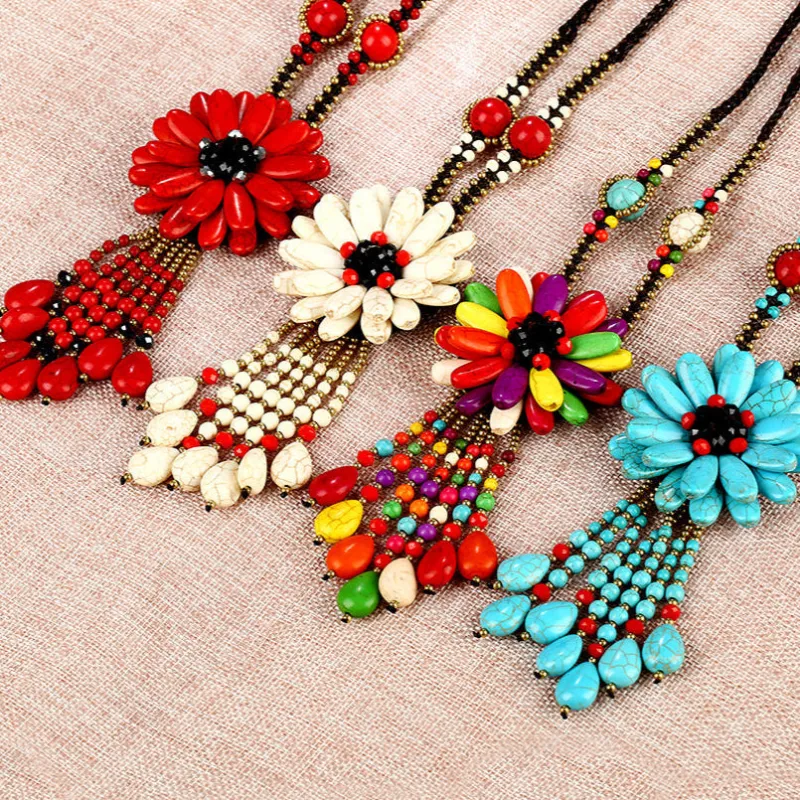 Semi-Precious Stone Woven Flower Vintage Long Necklace sold by superladystar