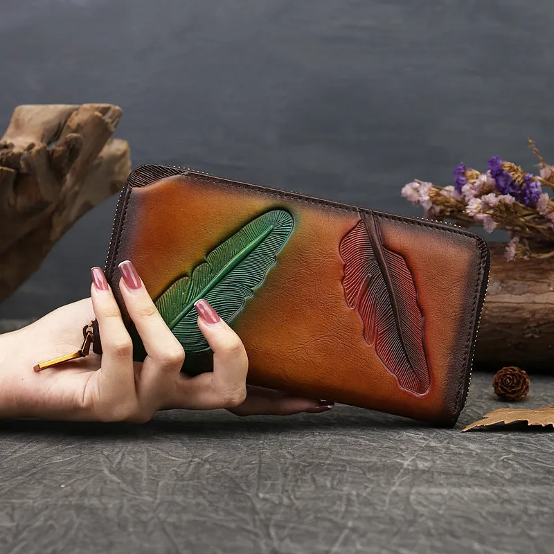 Vintage Floral Embossed Long Genuine Leather Wallet sold by superladystar