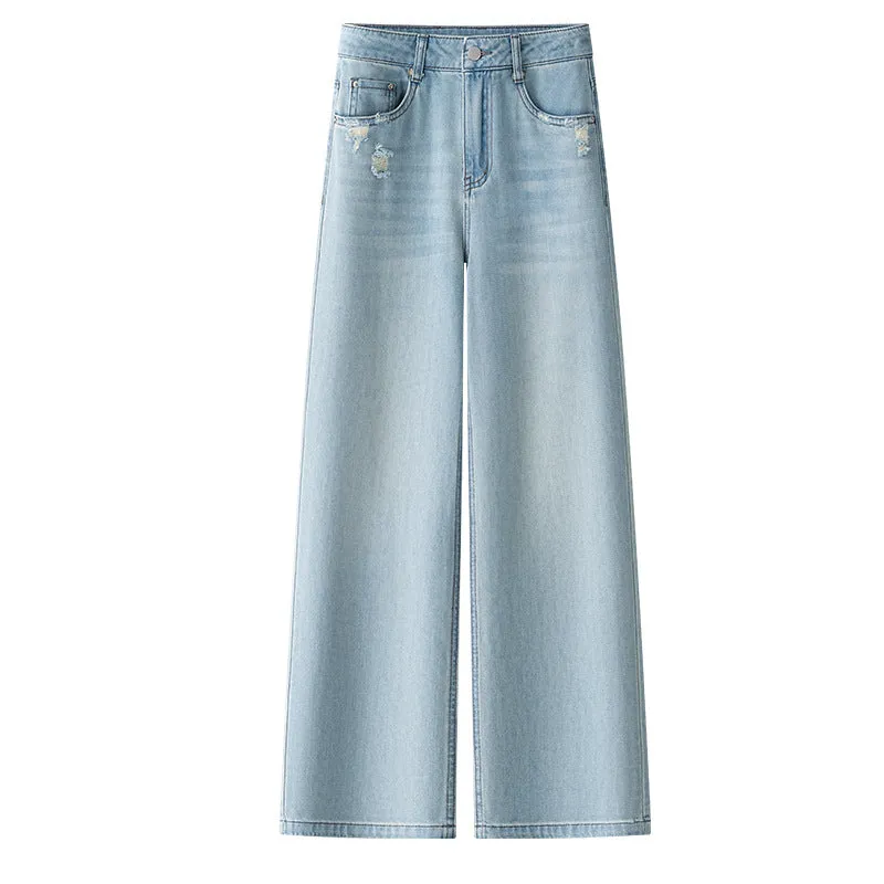 Embroidered Light Blue Straight-Leg Jeans sold by superladystar