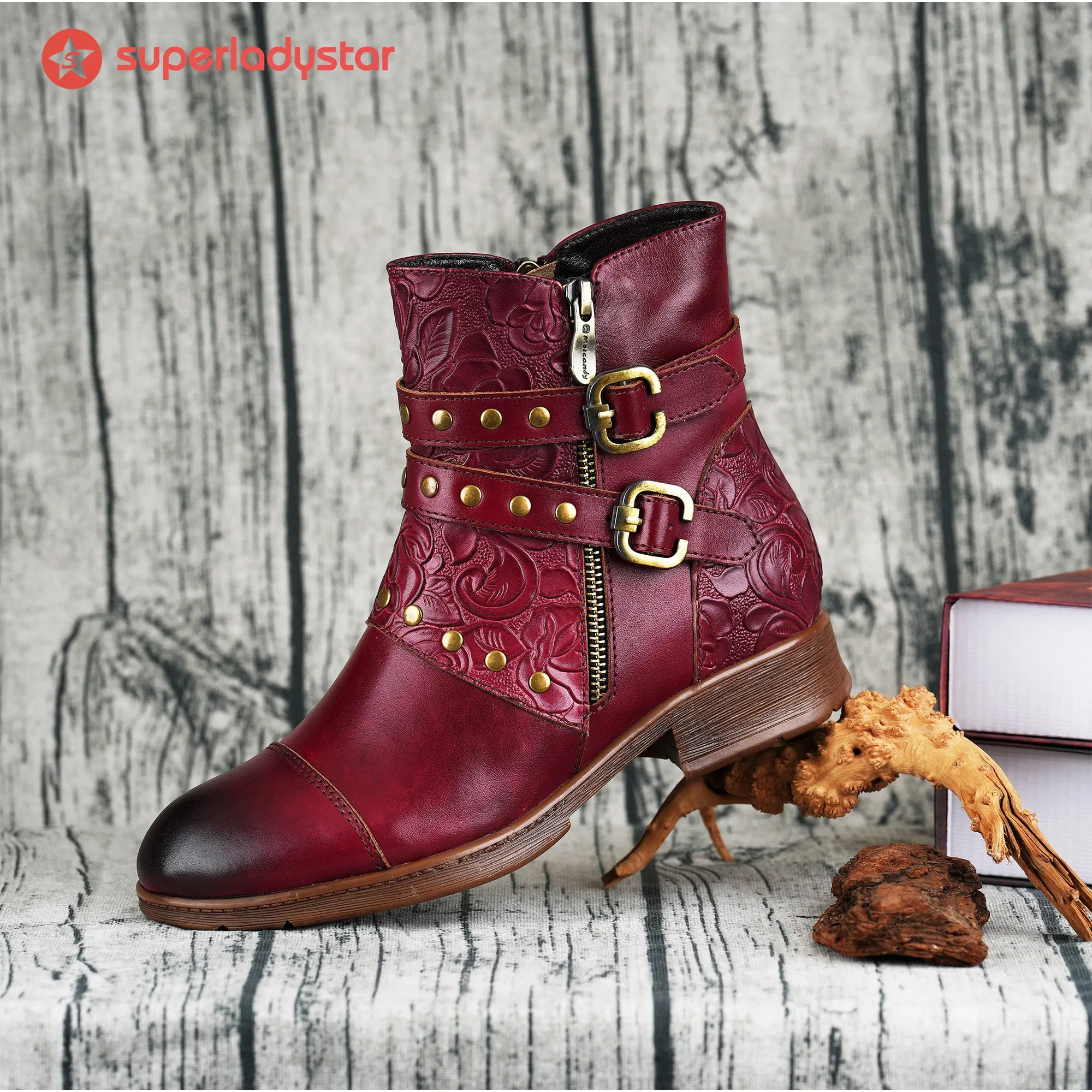 Embossed Buckle Strap Ankle Boots sold by superladystar product image thumbnail 2