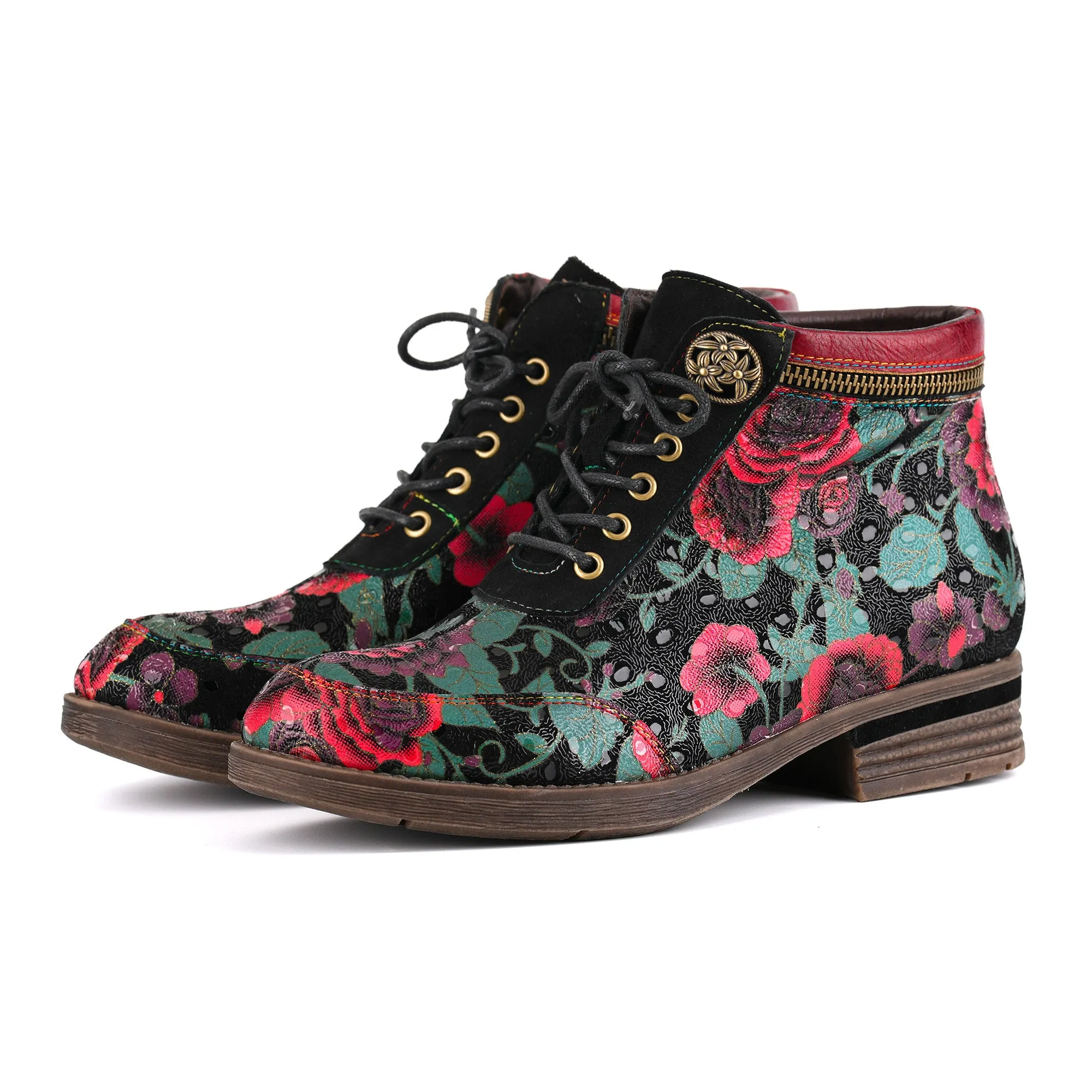 Vintage Floral Tapestry Flat Ankle Boots sold by superladystar