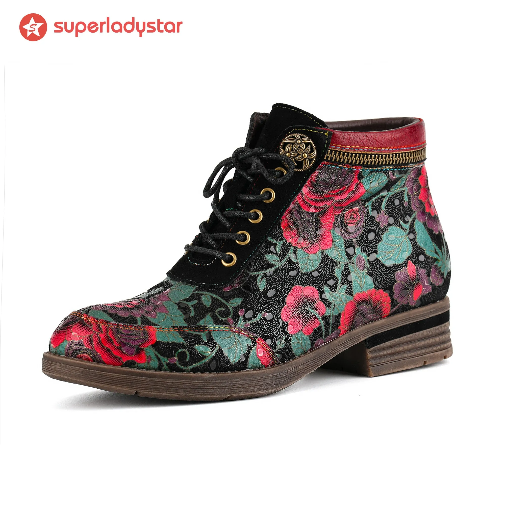 Vintage Floral Tapestry Flat Ankle Boots sold by superladystar product image thumbnail 3