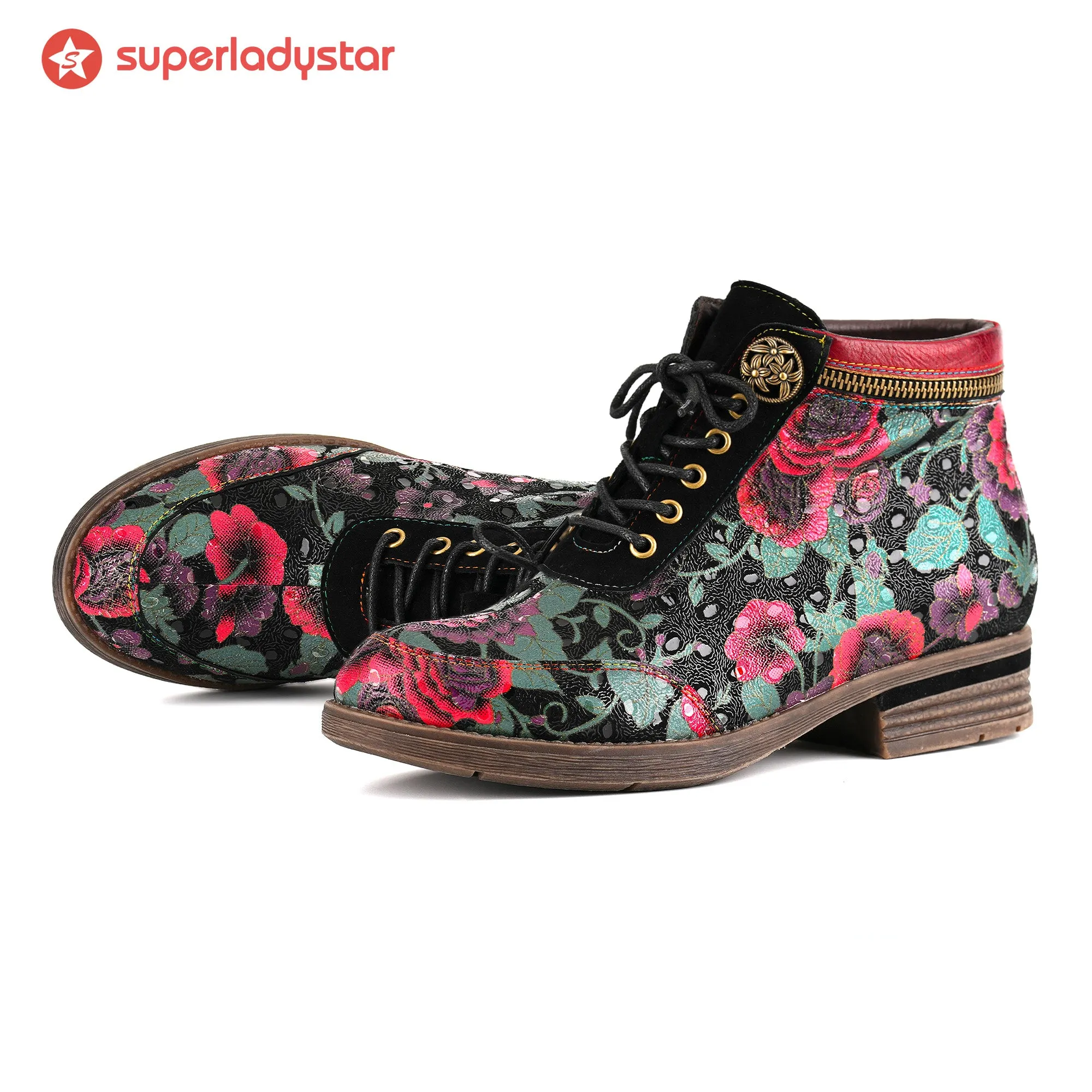 Vintage Floral Tapestry Flat Ankle Boots sold by superladystar product image thumbnail 5