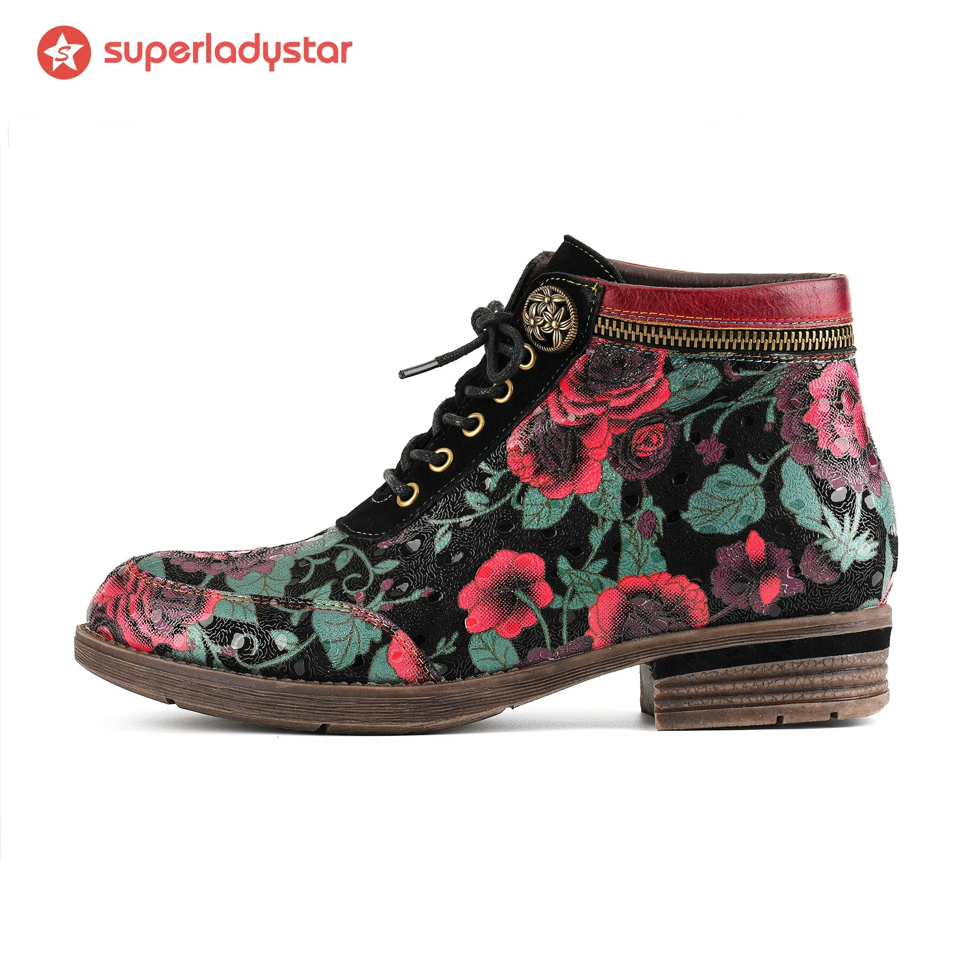 Vintage Floral Tapestry Flat Ankle Boots sold by superladystar product image thumbnail 2