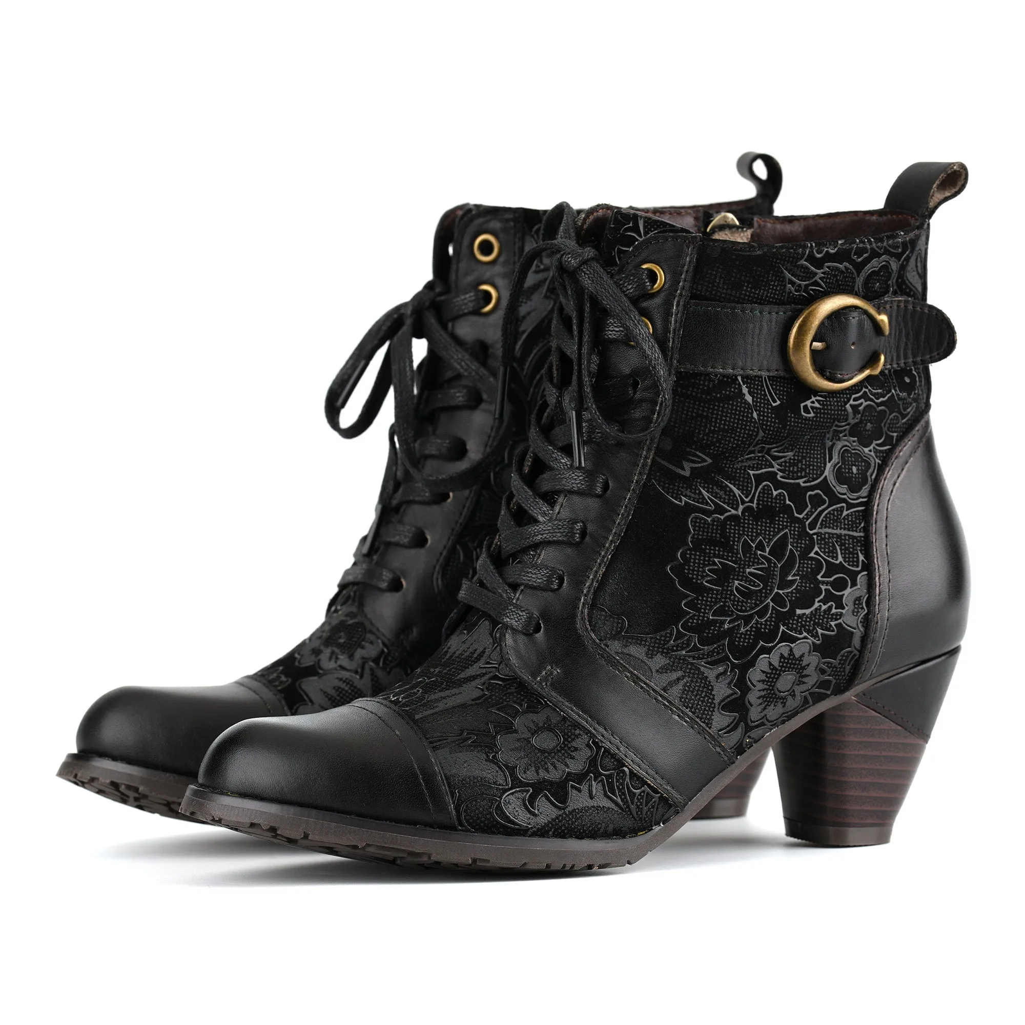 Timeless Grace Floral Lace-Up Ankle Boots sold by superladystar