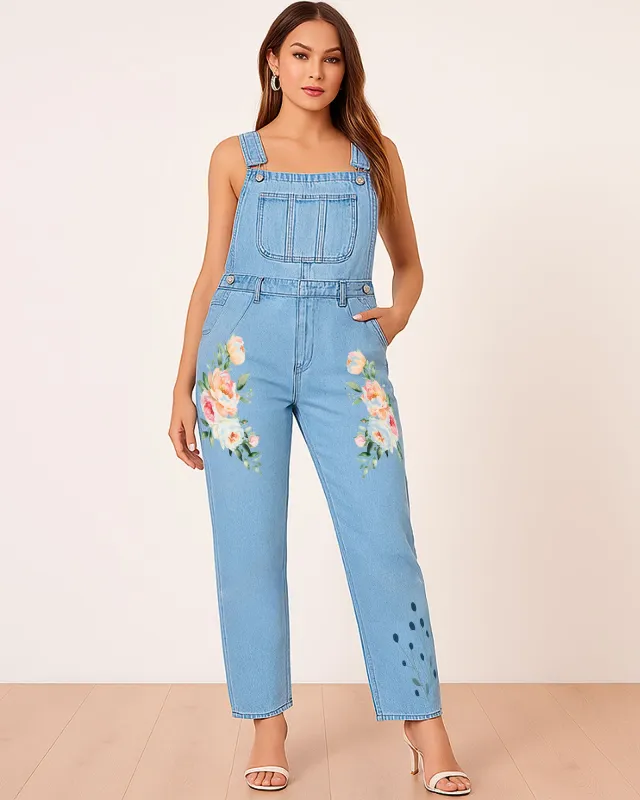 Sleeveless Denim Floral-Print One-Pieces sold by superladystar