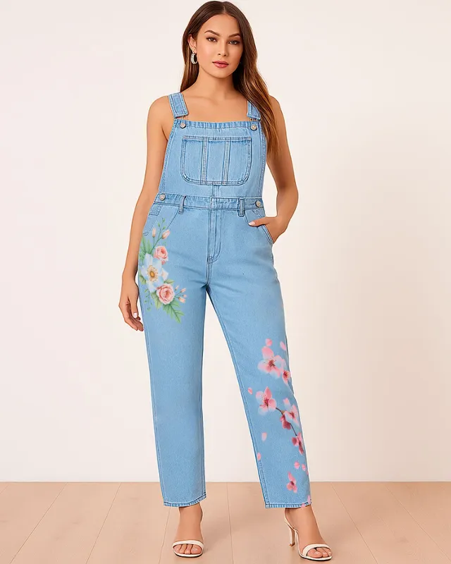 Sleeveless Denim Floral-Print One-Pieces sold by superladystar