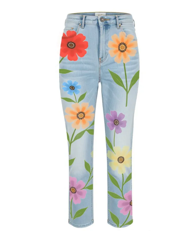 Denim Floral Casual Pants sold by superladystar