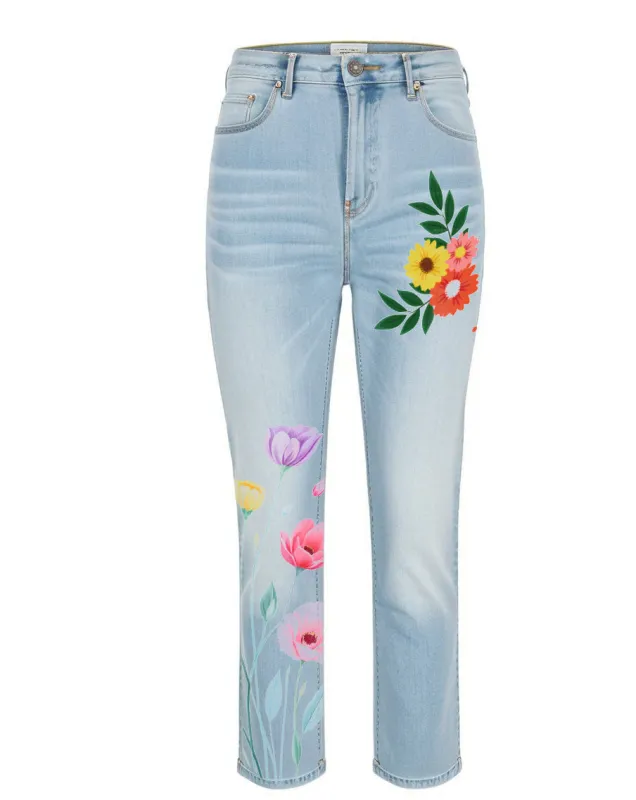 Denim Floral Casual Pants sold by superladystar