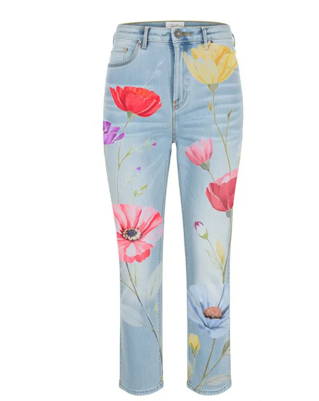 Denim Floral Casual Pants sold by superladystar