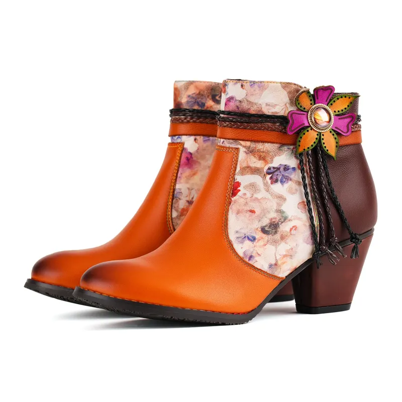 Handmade Floral Charm Ankle Boots sold by superladystar