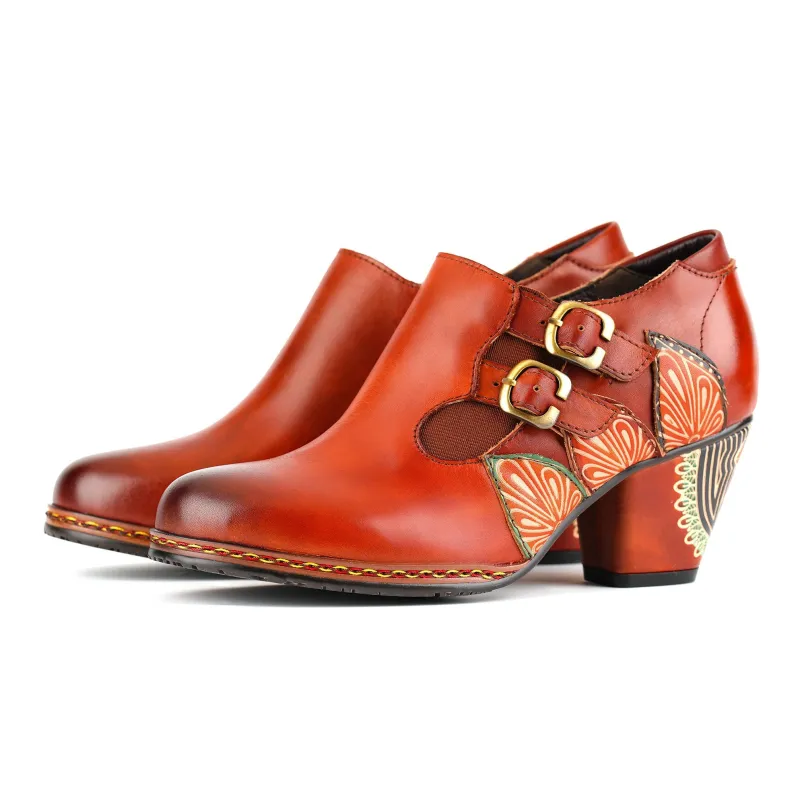 Retro Pattern Leather Zipper Pumps sold by superladystar