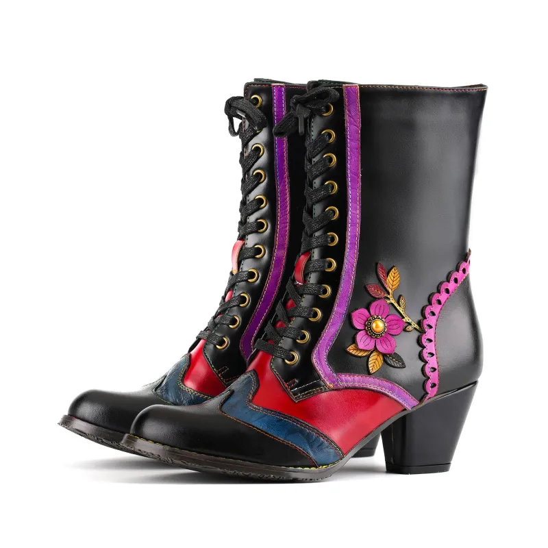 Vintage Crimson Bloom Ankle Boots sold by superladystar