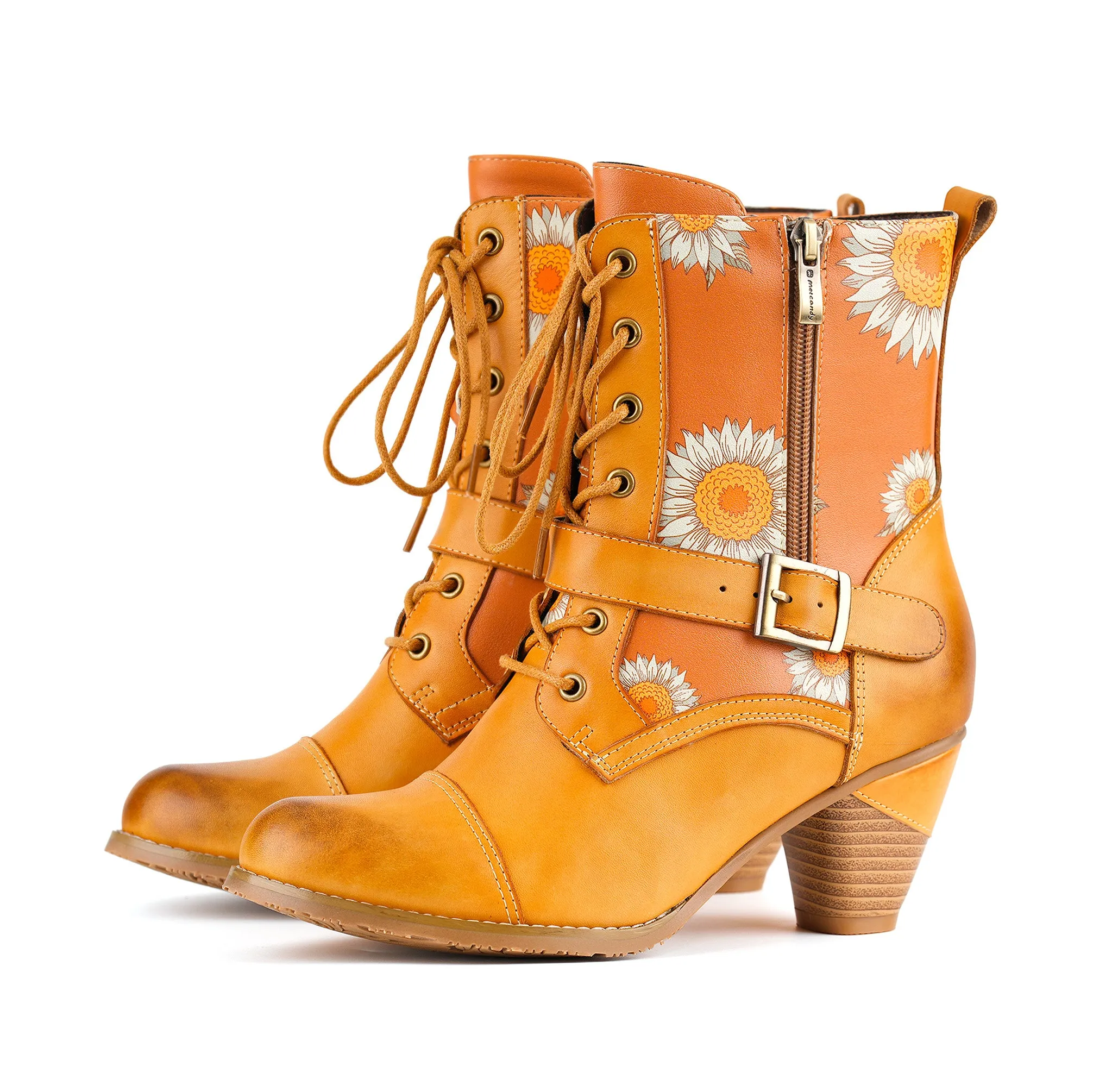 Golden Bloom Lace-Up Ankle Boots sold by superladystar