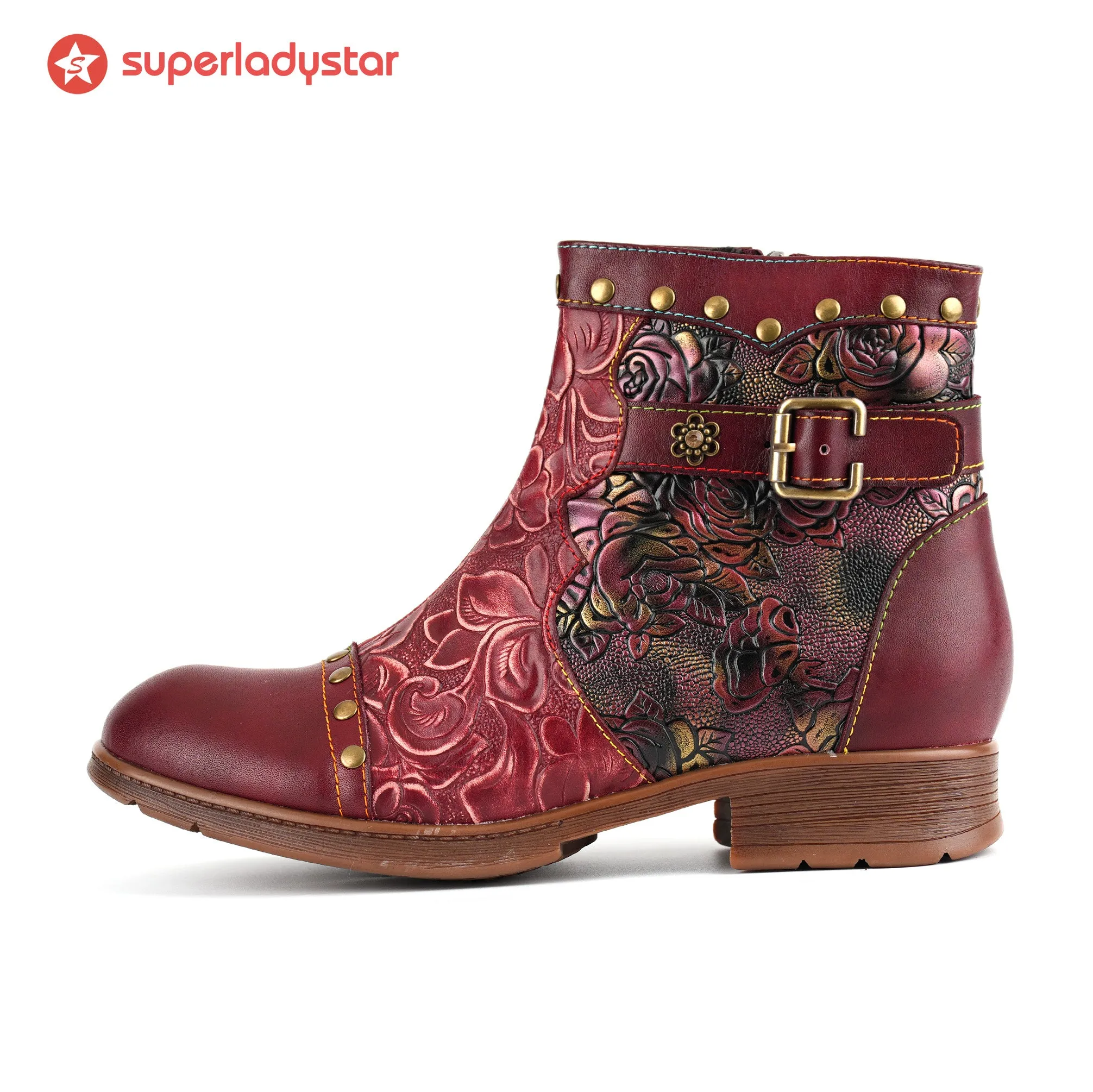 Crimson Rose Embossed Ankle Boots sold by superladystar product image thumbnail 3