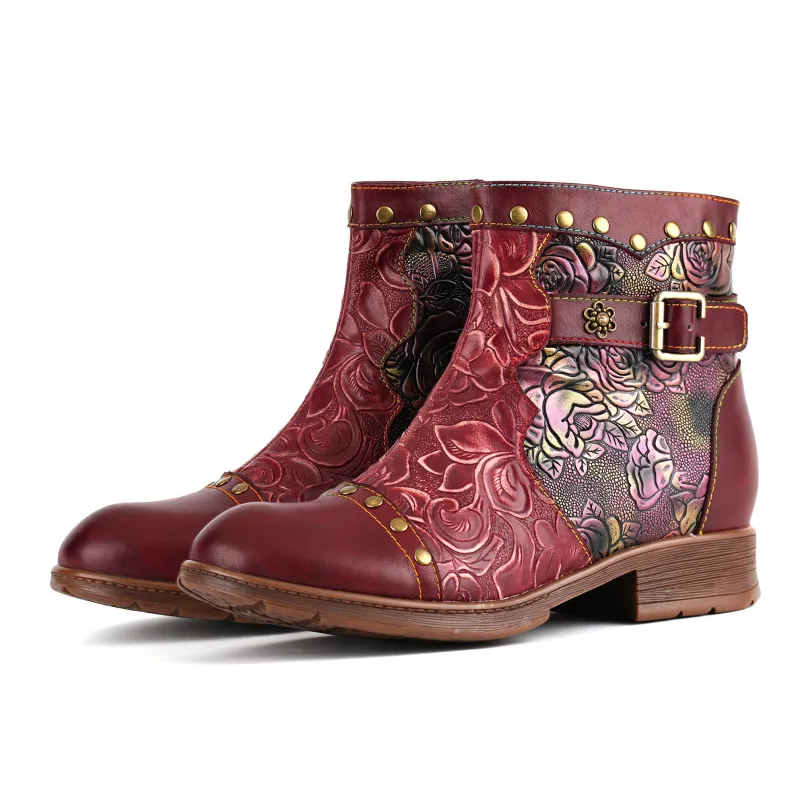 Crimson Rose Embossed Ankle Boots sold by superladystar