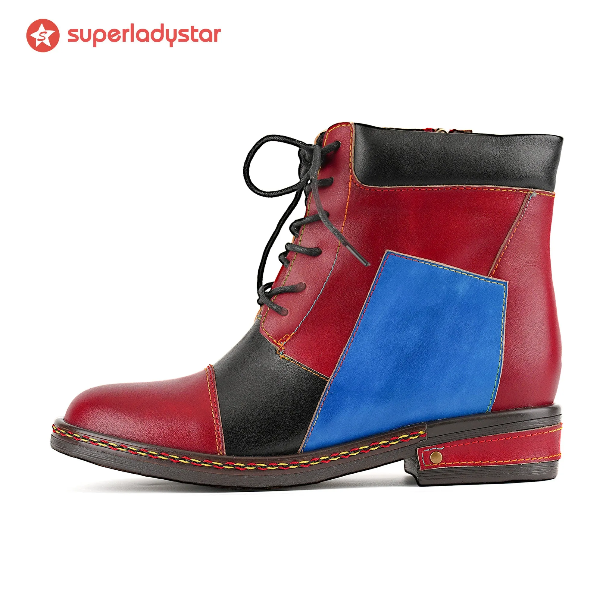 Retro Colorblock Lace-Up Ankle Boots sold by superladystar product image thumbnail 3