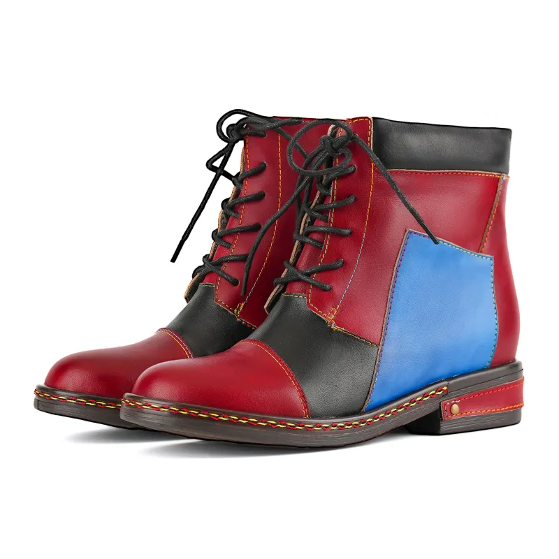 Retro Colorblock Lace-Up Ankle Boots sold by superladystar