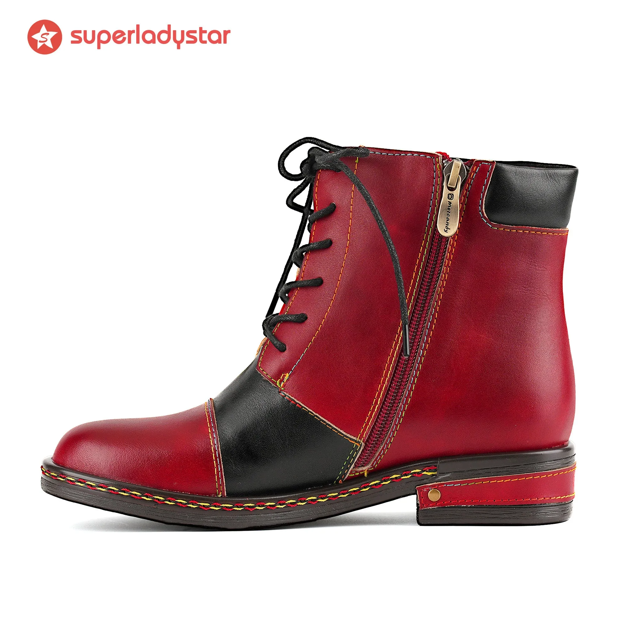 Retro Colorblock Lace-Up Ankle Boots sold by superladystar product image thumbnail 5